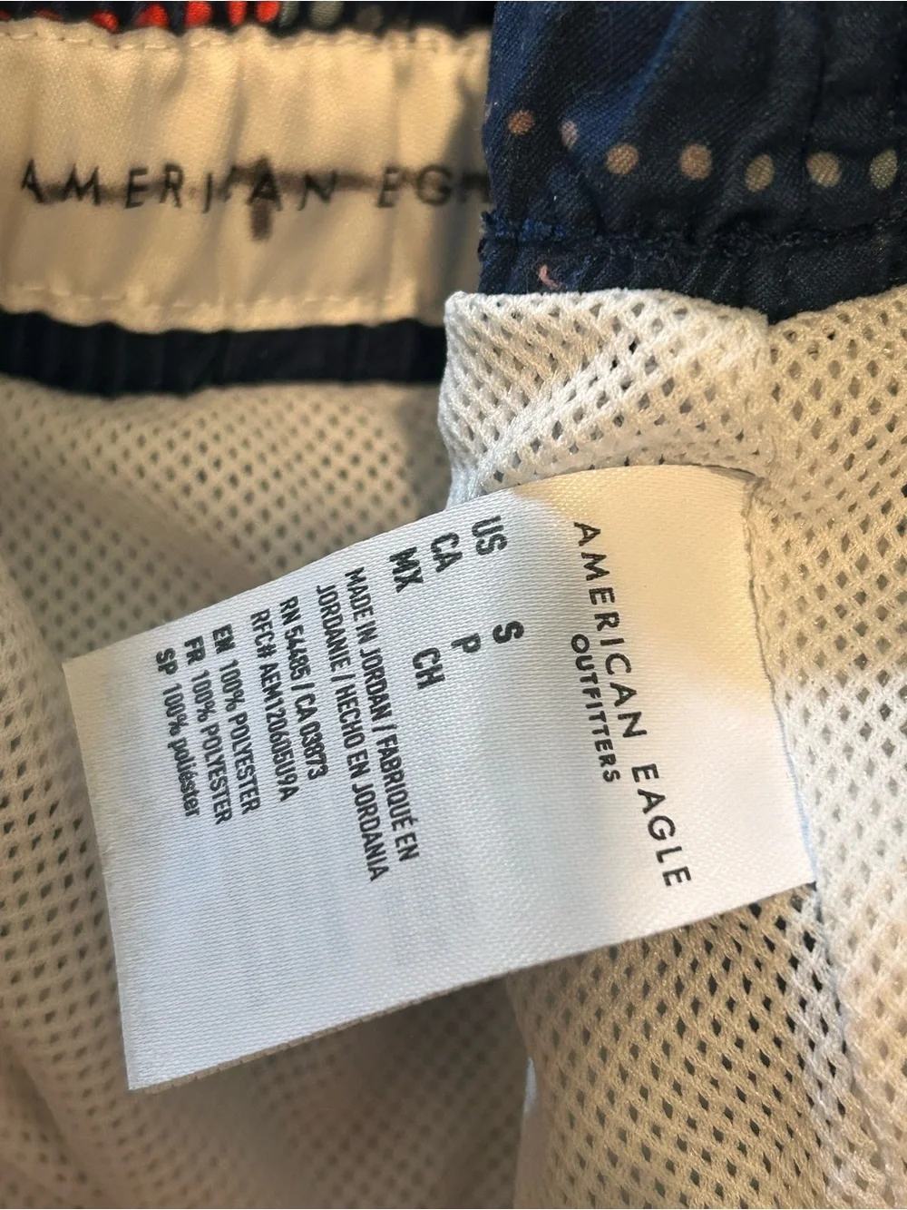 American Eagle Outfitters Navy Swim Trunks with Multicolor Dotted Stripes Small